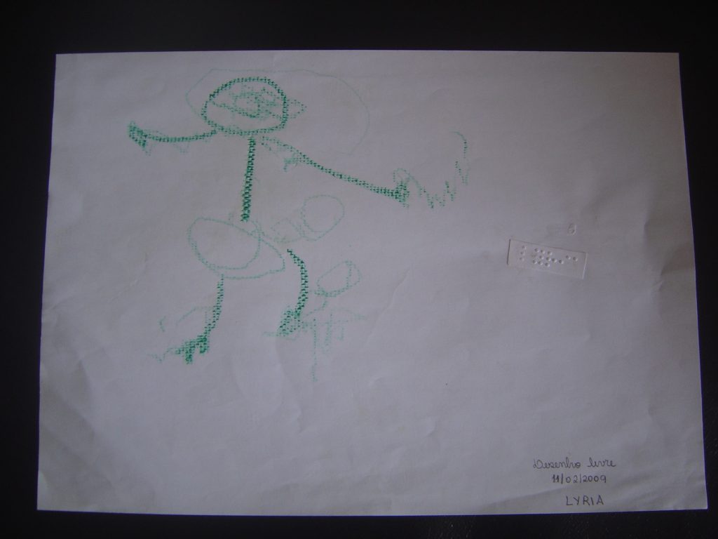 Foto 2: Desenho da figura humana, na cor verde, representando a amiga de Laura.